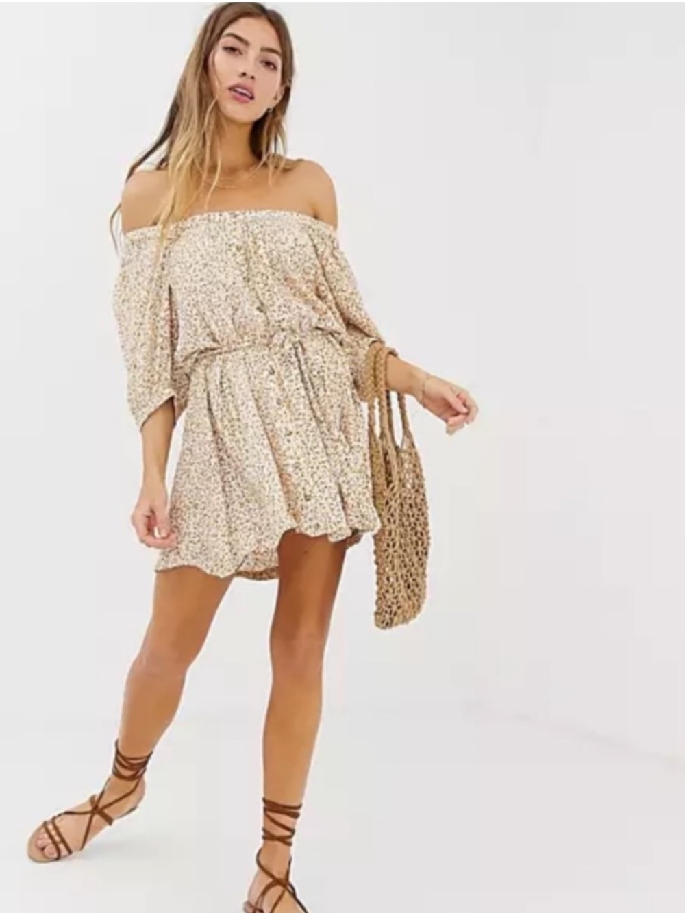 FAITHFULL THE BRAND Billie Off Shoulder Floral Button Down Mini Dress